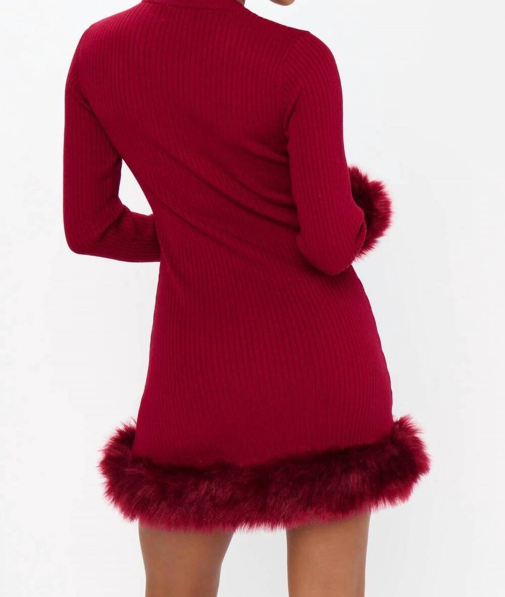 NEW SHOW ME YOUR MUMU fran dress in cranberry rib with faux fur - Picture 5 of 9
